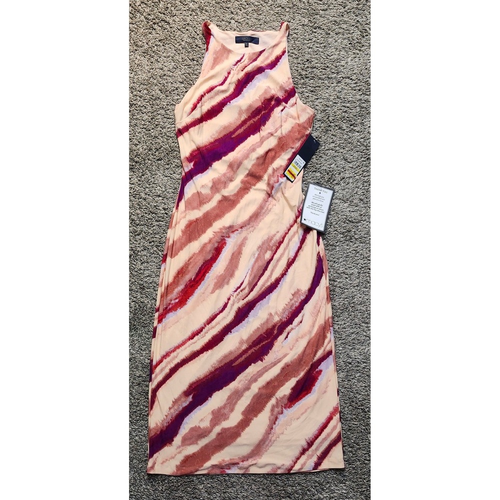 Rachel Rachel Roy Women Peach Purple Abstract Stripe Mesh Midi Dress NWT Size M